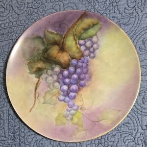 Hanpainted Vintage Decorative Plate with Grapes Design Size 10.5 Inches